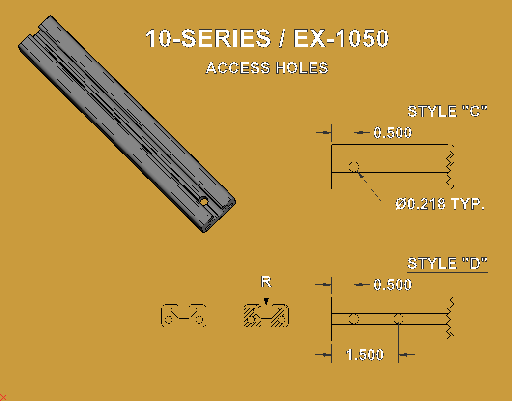 EX-1050-BLACK – 1″ x 0.5″ BLACK Smooth T-Slotted Aluminum Extrusion